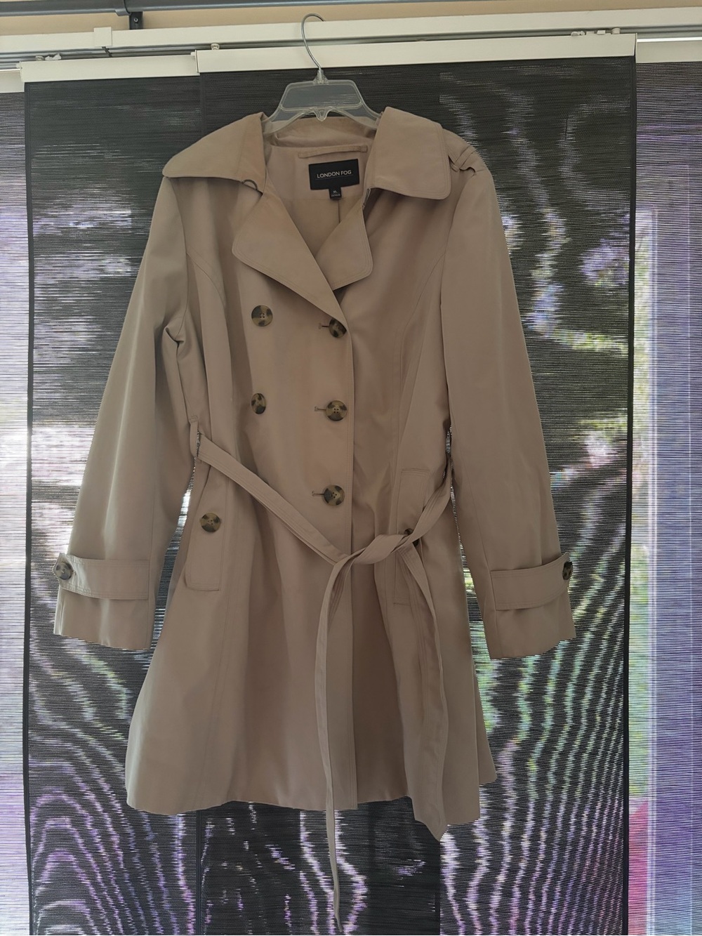 London Fog Tan Double-Breasted Trench Coat with Waist Tie